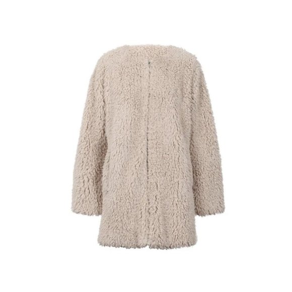 Decjuba Size L Beige Pippa Shearling Coat Faux Fur Longline Coatigan New RRP$140 - Picture 3 of 16